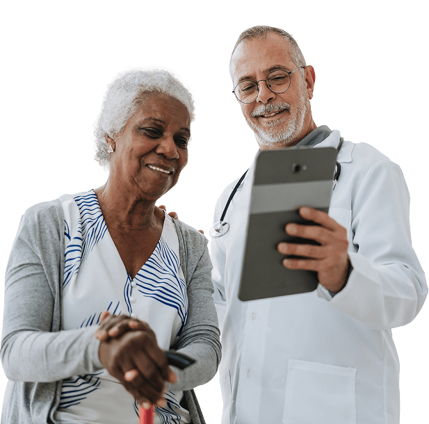 Doctor and patient looking at a tablet